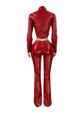 MB FASHION Faux Leather Set – Cropped Zip Jacket and Flare Pants