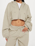MB FASHION Cropped Zip-Up Hoodie and Wide-Leg Sweatpants Set 6051