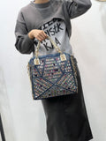 EVERY FASHION Geometric Rhinestone Tote with Dual Handles