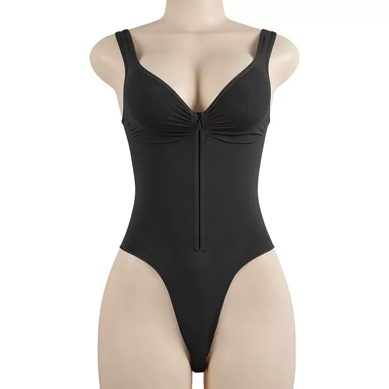 MB FASHION Front-Zip Shapewear Bodysuit – Plunging Neck 602