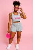 Every Fashion Bold Statement Crop Tank & Shorts Lounge Set 8109