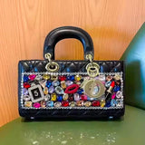Every Fashion Quilted Top-Handle Bag with Gemstone Embellishments and Charm Accents