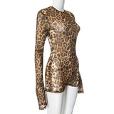 EVERY FASHION Long Sleeve Sheer Animal Print Jumpsuit with Open Back 687