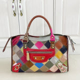 EVERY FASHION Colorful Diamond Patchwork Leather Satchel Handbag