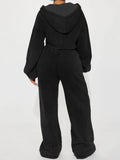 MB FASHION Cropped Zip-Up Hoodie and Wide-Leg Sweatpants Set 6051