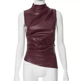 MB FASHION Sleeveless Asymmetrical Faux Leather Top 298