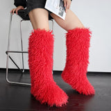 Every Fashion Knee-High Fluffy Faux Fur Statement Boots 008 RA