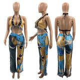 MB FASHION PRINT TASSEL BRA TOP PANTS SET 3 COLORS 5195T