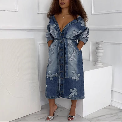 MB FASHION Oversized Denim Jacket with Belt 1016LY