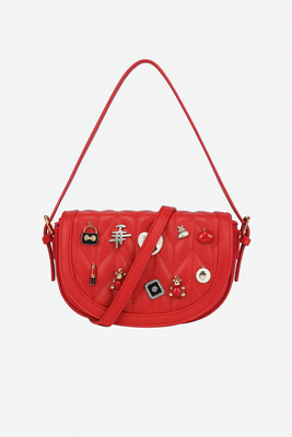 Every Fashion Charm Saddle Crossbody Bag – Quilted PU Leather with Cute Charms 2771