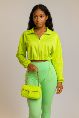 EVERY FASHION 2-Piece Zip-Up Crop Jacket & High-Waisted Legging Set HR24047