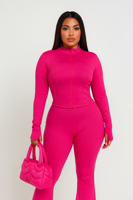 EVERY FASHION Long Sleeve Zippered Two Piece Set with Flared Legs HR24057