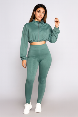 EVERY FASHION Zip-Up Crop Jacket & High-Waist Leggings Set HR24059