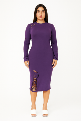 MB FASHION Bodycon Midi Dress with Cutout Details and Long Sleeves 9403