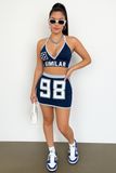 MB FASHION Two-Piece Athletic Halter Top and Mini Skirt Set with Graphic Print 8647LY
