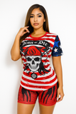 MB FASHION Vintage American Flag T-Shirt and Graphic Shorts Set 6683