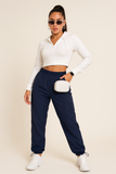 MB FASHION High-Waisted Drawstring Cuff Relaxed Fit Pants 8445AT