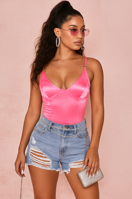 MB FASHION Satin Underwire Bodysuit with High-Cut Design 0168AT