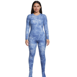 MB FASHION Abstract Pattern Long-Sleeve Bodycon Full-Length Jumpsuit 3691LY