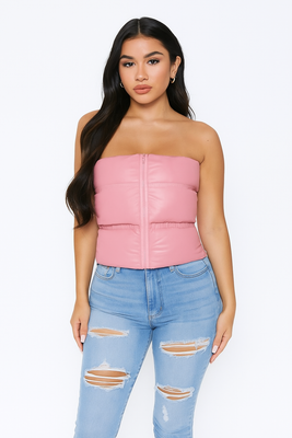 MB FASHION Strapless Puffer Tube Top with Front Zipper 4682LY