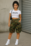 MB FASHION Camo Cargo Shorts with Elastic Waistband 6495LY