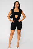 MB FASHION Draped V-Neck Top & High-Waisted Shorts Set 5113T