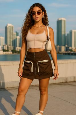 MB FASHION High-Waisted Mini Skirt with Front Zipper and Pockets 9838 LY