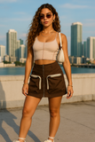 MB FASHION High-Waisted Mini Skirt with Front Zipper and Pockets 9838 LY