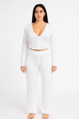 MB FASHION Plunge Corset Top and Jogger Pants Two-Piece Set 7115R