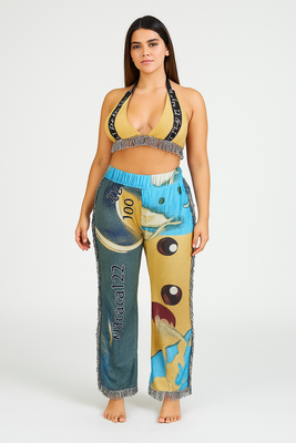 MB FASHION PRINT TASSEL BRA TOP PANTS SET 3 COLORS 5195T