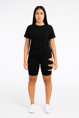 MB FASHION Tee & Cut-Out High-Waisted Shorts Set 8229R