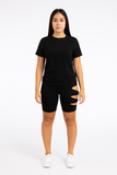 MB FASHION Tee & Cut-Out High-Waisted Shorts Set 8229R