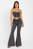 MB FASHION High-Waisted Flared Pants with Ruched Drawstring Waist 315T