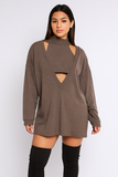 MB FASHION Ribbed Halter Crop Top with Oversized Sweater Set 1065R