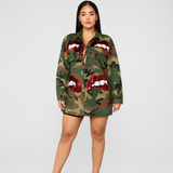 MB FASHION Sequin Lip Camo Jacket with Bold Appliqué Detail 5109R