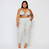 MB FASHION Fringe Halter Top and Jogger Pants Two-Piece Set 9177R