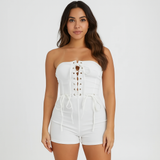MB FASHION Strapless Lace-Up Corset Jumpsuit with Shorts 0082T
