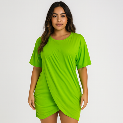 MB FASHION Asymmetrical Hem Short-Sleeve Casual Midi Dress 5188