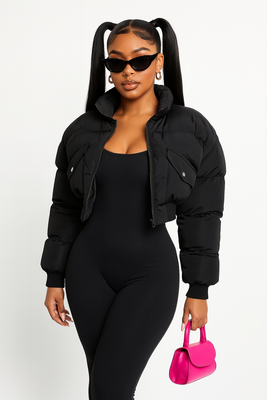 MB FASHION Cropped Puffer Jacket with Extended Sleeve Detail 405