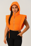 MB FASHION Cropped Puffer Vest with Hood and Side Drawstrings 487AT