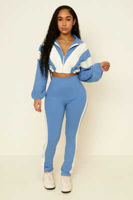 EVERY FASHION Zip-Up Crop Jacket & High-Waist Jogger Set MB 5015LY