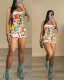 MB FASHION Graphic Collage Print Strap Mini Dress 9211