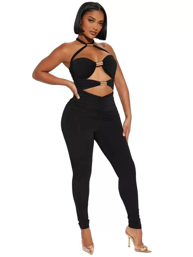 Mb Collection Halter MB FASHION Cut-Out Halter Jumpsuit with Gold Hardware 9572 | MB Fashion ...