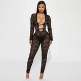MB FASHION Sheer Floral Lace Long Sleeve Jumpsuit 652