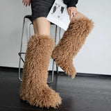 Every Fashion Knee-High Fluffy Faux Fur Statement Boots 008 RA