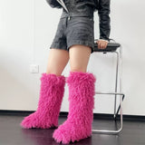 Every Fashion Knee-High Fluffy Faux Fur Statement Boots 008 RA