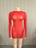 MB FASHION Long Sleeve Sheer Mesh Bodycon Mini Dress 1472