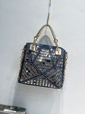 EVERY FASHION Geometric Rhinestone Tote with Dual Handles