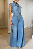MB FASHION Sleeveless Wide Leg Denim Jumpsuit - Light Blue 1300