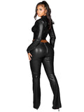 MB FASHION Faux Leather Set – Cropped Zip Jacket and Flare Pants